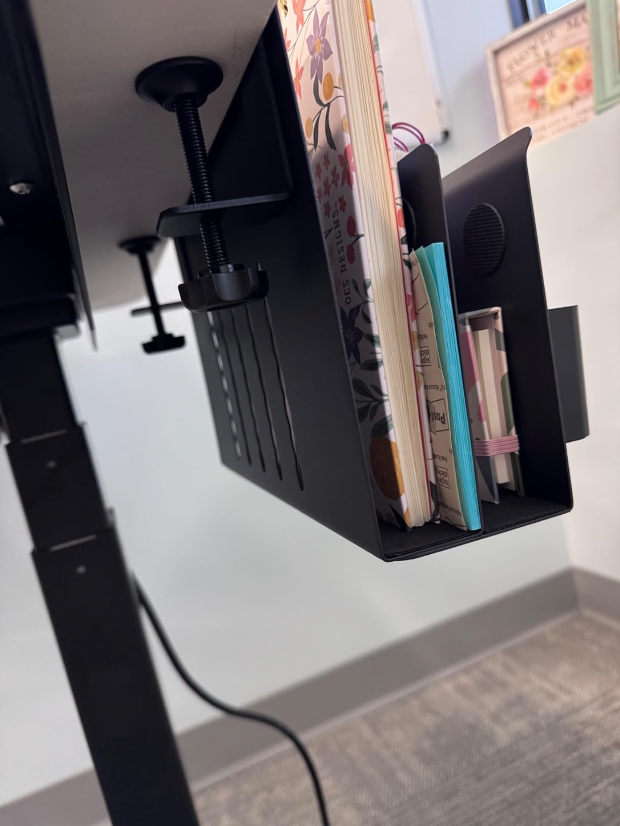 MAXECHO Desk Side Storage, Under Desk Laptop Mount, Table Side Hanging File Organizer, No Drill Clamp On Cable Management Tray, Laptop Holder with Magnetic Pen Holder for Office and Home, Load 22 Lbs customer photo 1