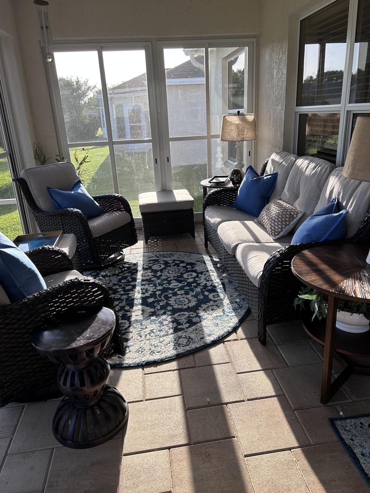 Belord Patio Furniture Set with Fire Pit Table, Outdoor Swivel Rocker Patio Chairs, Wicker Furniture Set Ideal for Porch, Deck, Pool, Yard, SunroomGray Wicker/Blue customer photo 1
