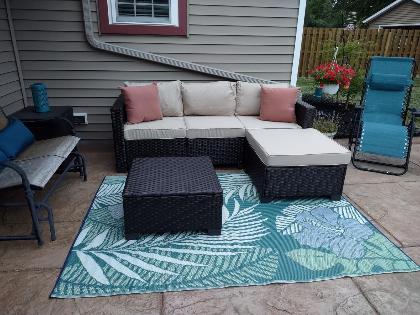 Rattan Star Patio Furniture Set 3 Piece Outdoor Sectional Sofa Set with Wicker Couch, Ottoman, Patio Table All-Weather Non-Slip Cushions and Waterproof Covers, Khaki customer photo 2