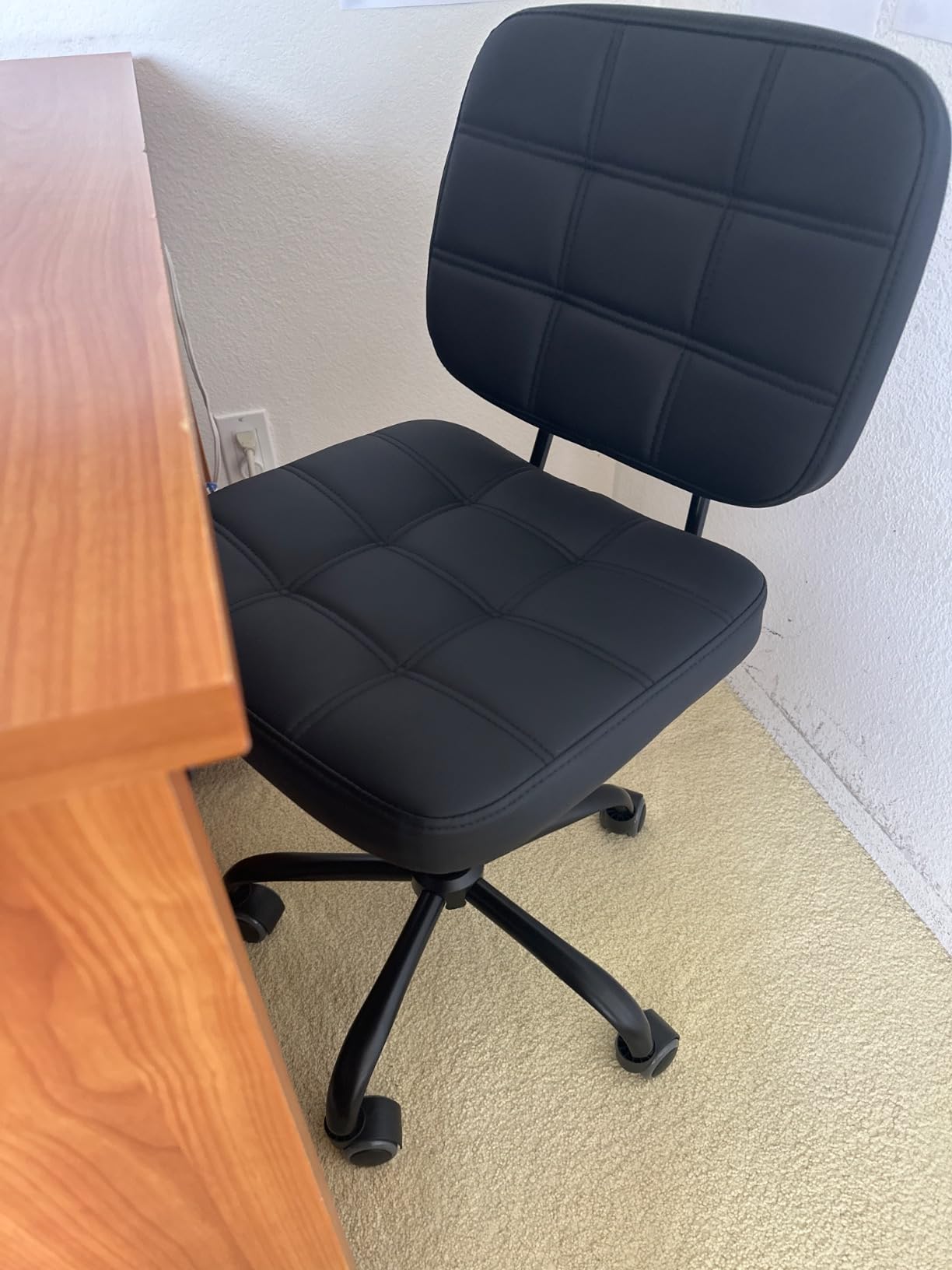 Armless Office Chair with Wheels, Small Desk Chair for Apartment - Black customer photo 2
