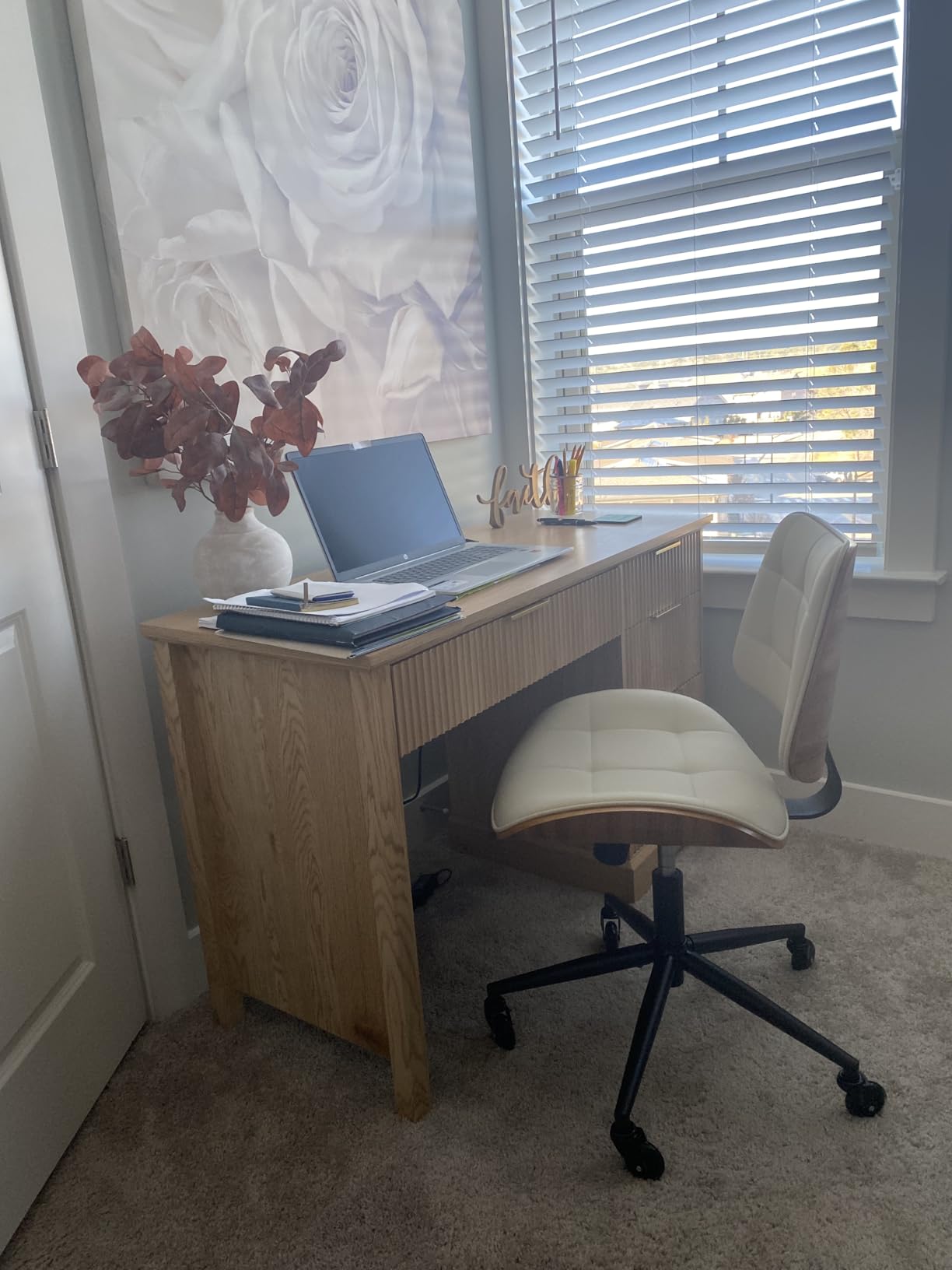 Home Office Desk Chair with Rubber Wheels, Armless Bentwood, Black customer photo 2