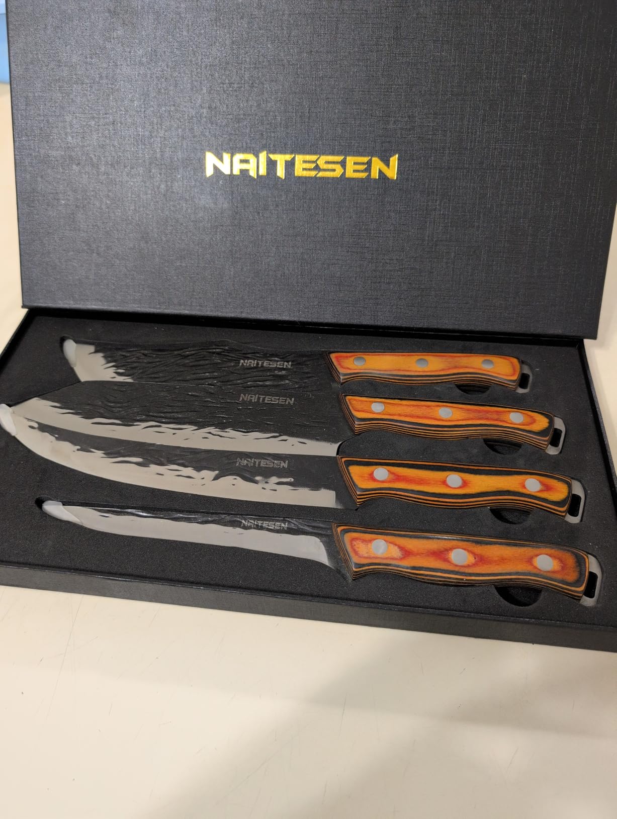 4PCS Hand Forged Butcher Knife Set, Kitchen Knives Gift for Men Women customer photo 2