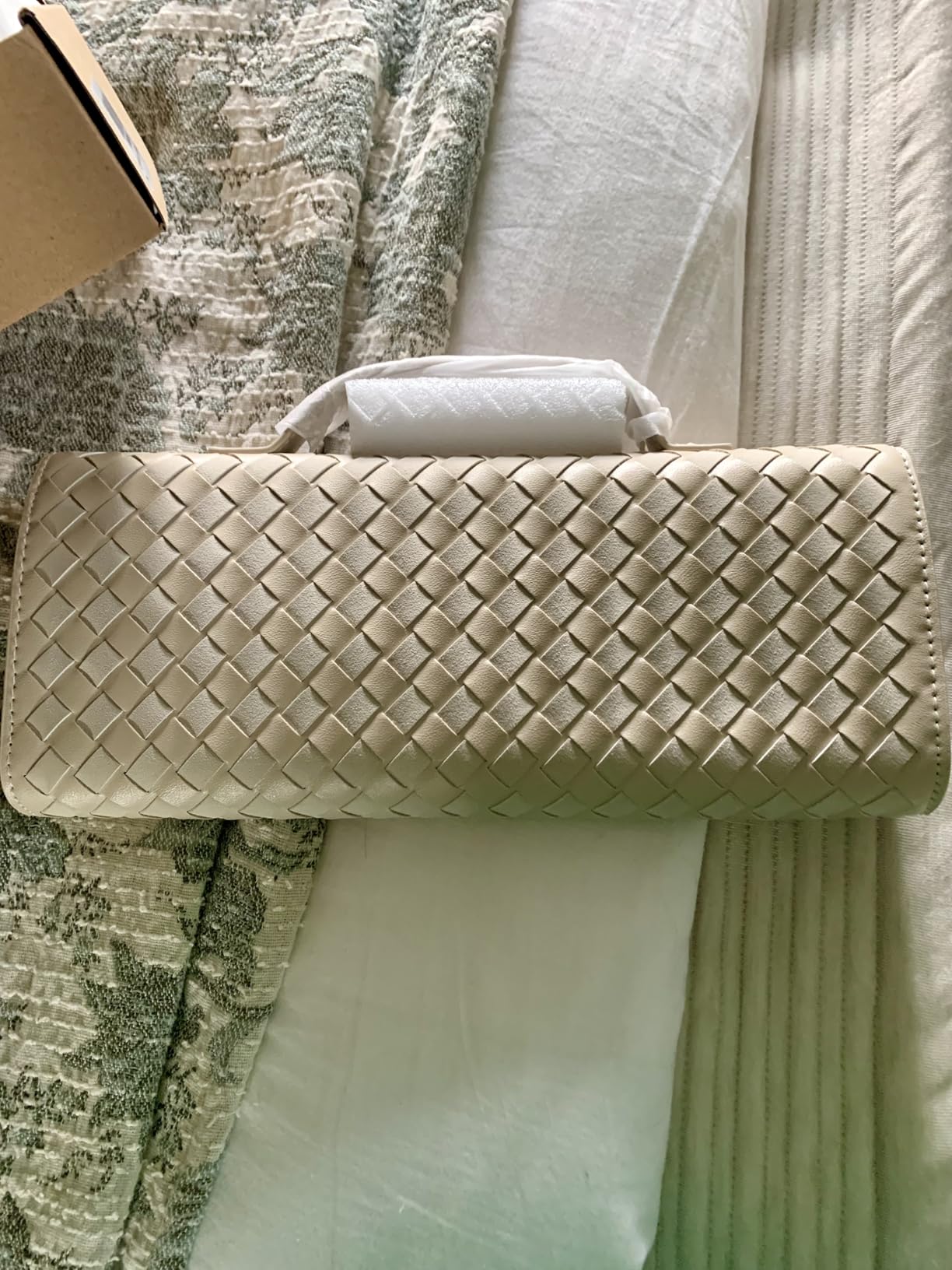 Joryin Woven Purse for Women Evening Clutch Woven Leather & Suede Handbags Crossbody Bag Suede Purse Formal Evening Bag customer photo 2