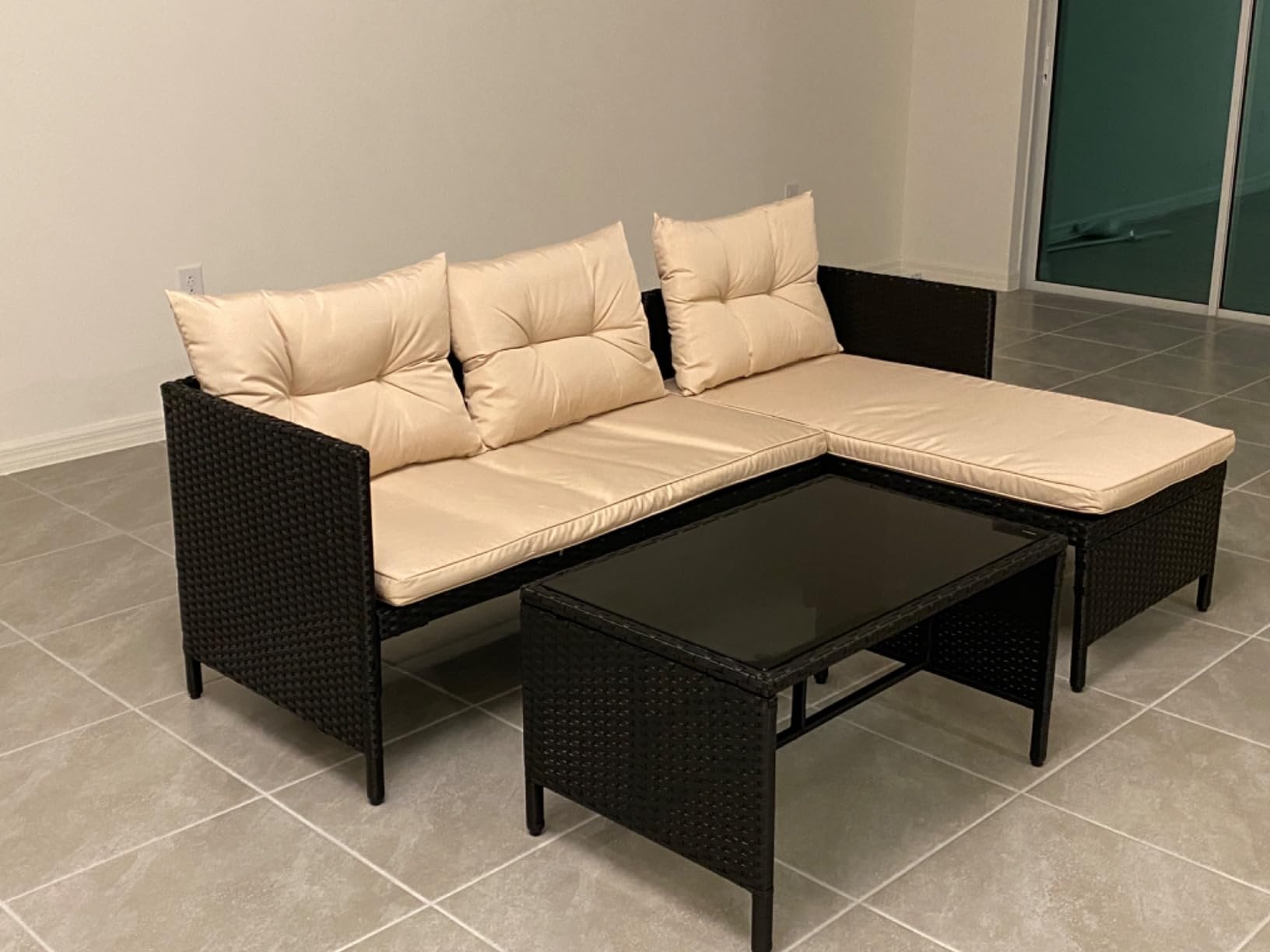 Devoko Outdoor Patio Furniture 3-Piece Rattan L Shaped Sectional Sofa Beige customer photo 1