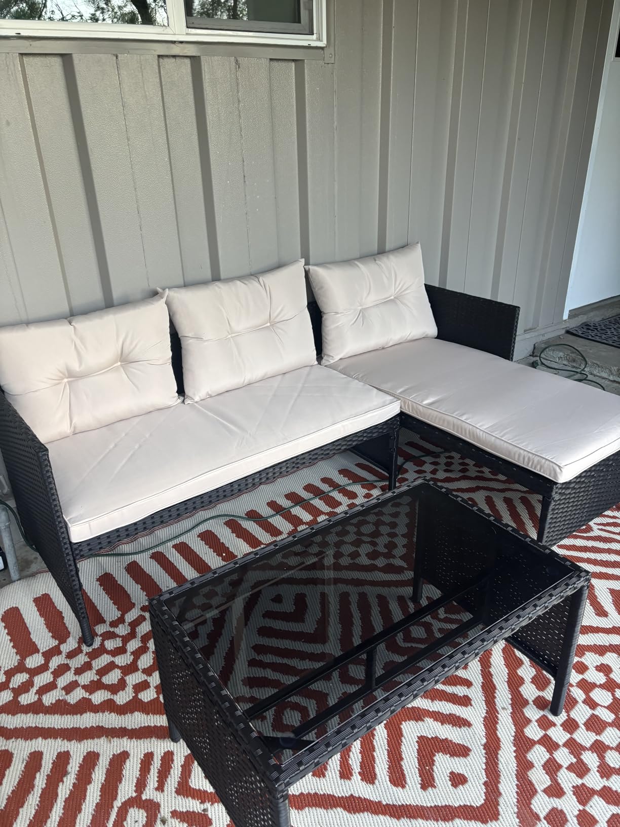Devoko Outdoor Patio Furniture 3-Piece Rattan L Shaped Sectional Sofa Beige customer photo 2