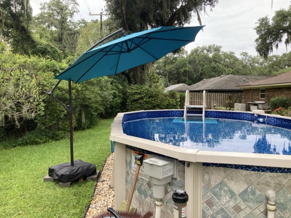 HOMSHADE 10ft Cantilever Patio Umbrella with Base Included, 30 MPH Wind-Resistant Offset Outdoor Hanging Umbrella with 45 Degree Infinite Tilt and Smooth Crank, 260gsm Solution-Dyed 8-Year Fade-Resistant Canopy for Backyard Pool Deck, Beige customer photo 1
