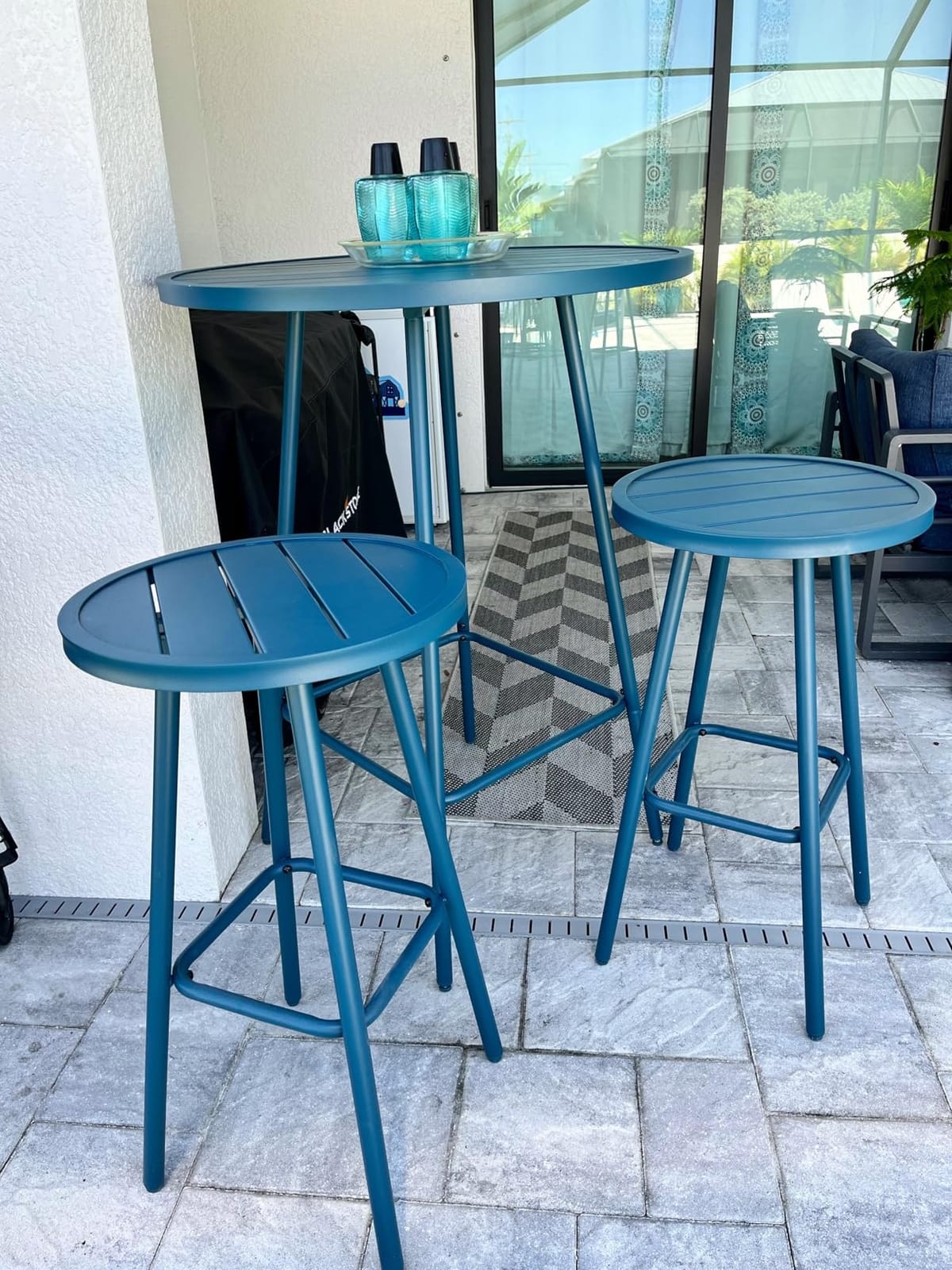 Best Choice Products 3-Piece Patio Dining Set, Bar Height, Outdoor Bistro Set, Outdoor Round Bar Table w/ 2 Bar Stools, Steel - Taupe customer photo 2