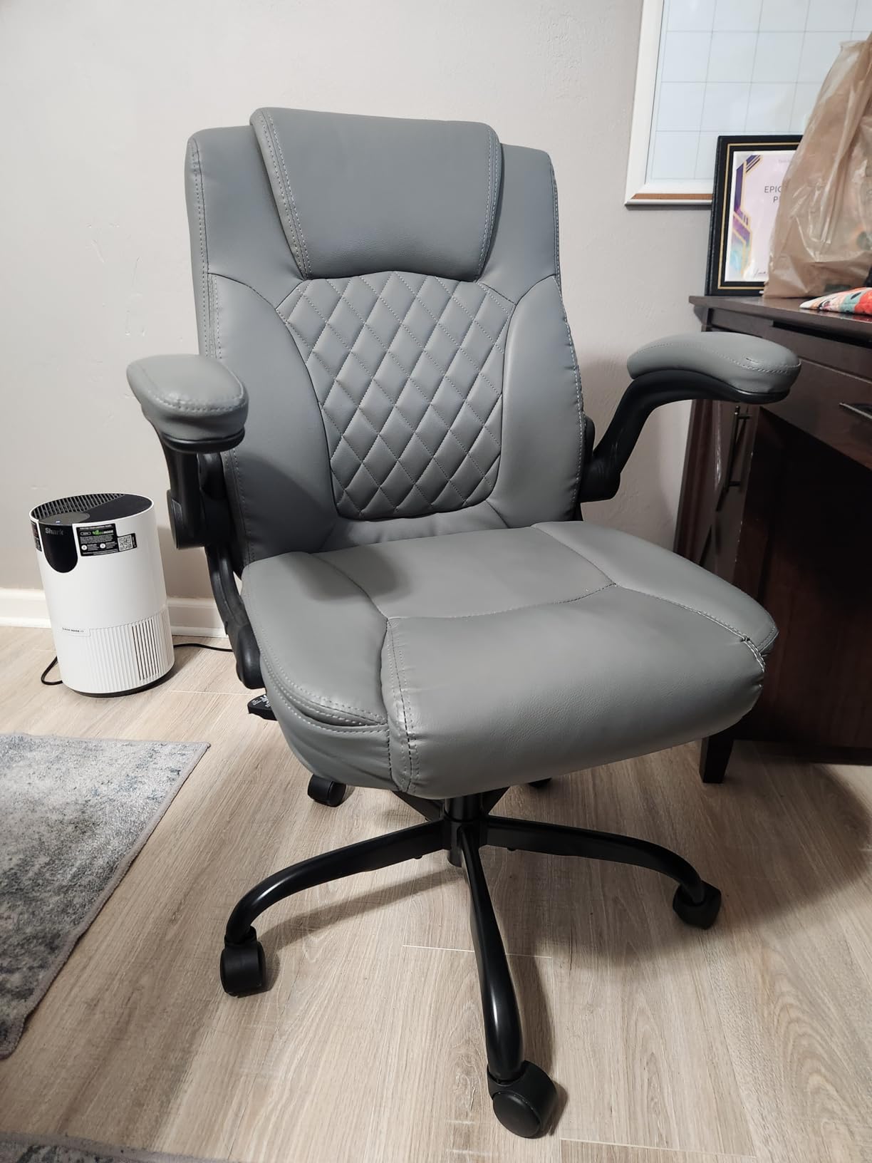 Leather Office Chair, PU Home Computer Desk Chairs with Ergonomic Back Support, 360°Swivel Free,Small Gaming Chair with Wheels and Adjustable Armrests, for Short People Use customer photo 2