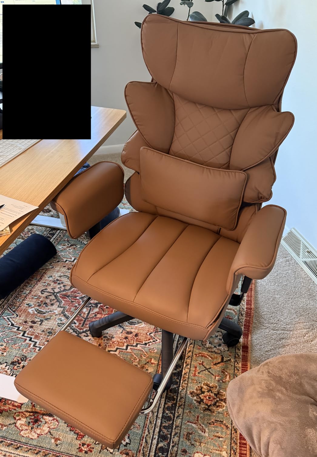 Dowinx Big and Tall Office Chair with Pocket Spring Cushion,High Back Computer Gaming Chairs with Adjustable Armrests,Executive Desk Chairs with Lumbar Support and Footrest,PU -White customer photo 1