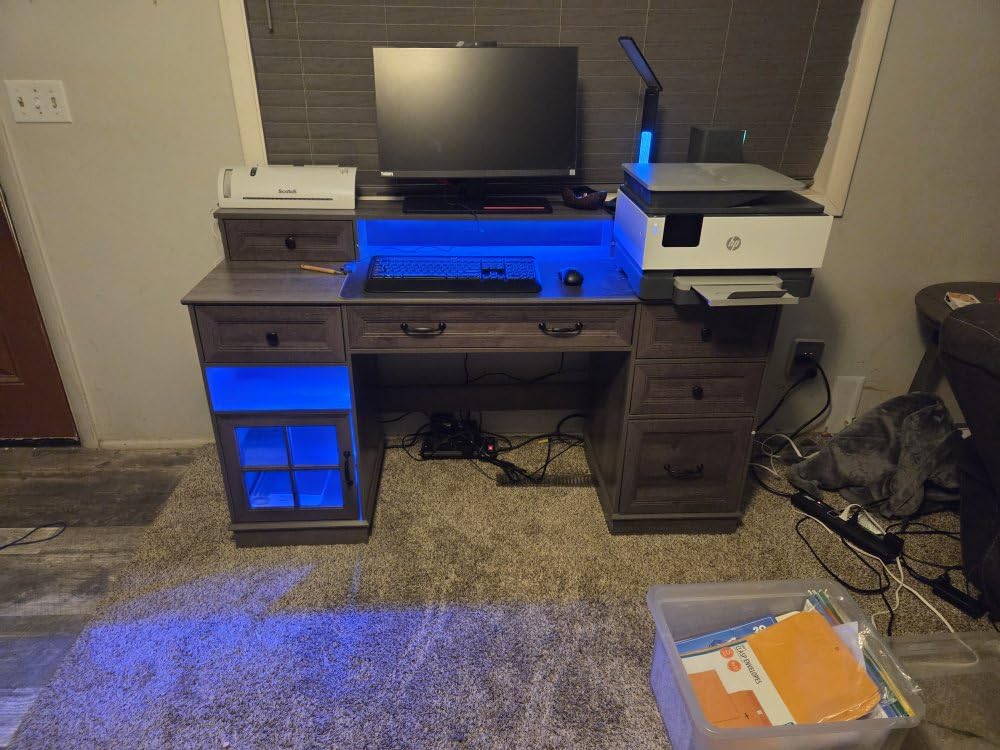 HAUOMS Farmhouse Executive Desk Computer Desk with Drawers,Black customer photo 1