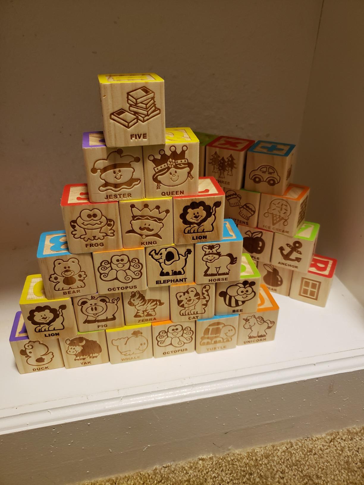 SainSmart Jr. Wooden Alphabet Blocks 1.73 Inch, 30Pcs Building Blocks Including Letters, Numbers and Animals, Montessori Wooden Blocks for Preschool Toddlers customer photo 1