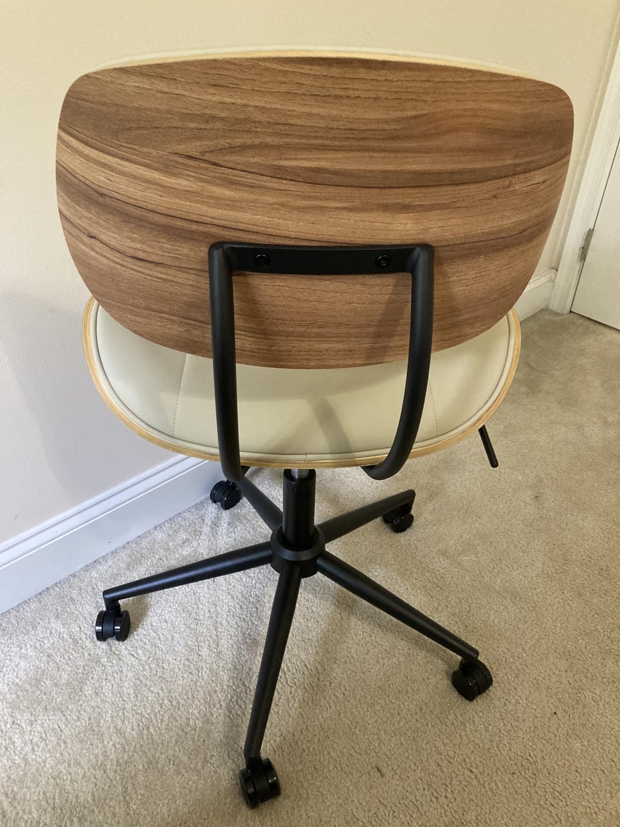 Armless Office Chair with Wheels, PU Leather Desk Chair, Beige customer photo 2