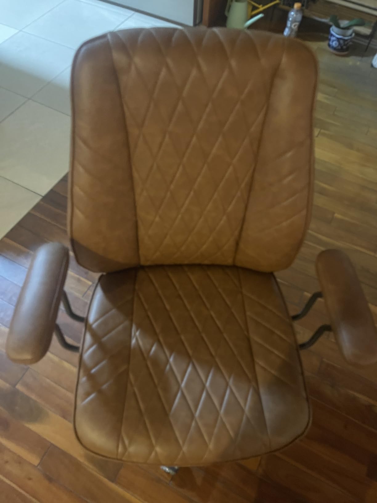 Brown Leather Office Desk Chair with Quiet Rubber Wheels, Height Adjustable, Padded Arms, Vintage Mid Century Office Chair, Retro Style Desk Chair customer photo 1