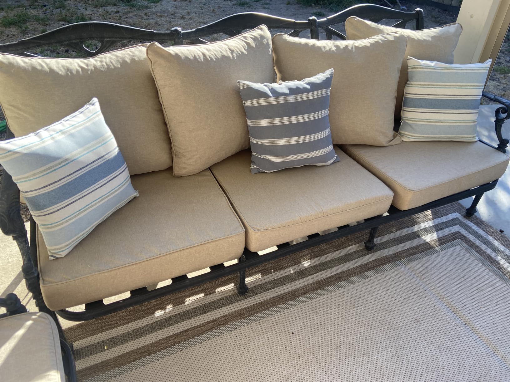 Summsun Outdoor Chair Cushions Set of 4, Faux Linen Patio Furniture Cushions, Water Resistant Backrest and Deep Seat Cushion Set with Ties, Removable Cover, Non-Slip Bottom, 24 x 24 Inch, Nature customer photo 1