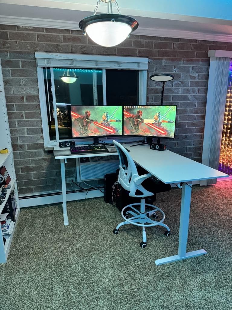Agilestic L Shaped Standing Desk 63 inch Adjustable Height, Electric Corner Standing Desk, Sit Stand Computer Table with Splice Board, Rustic Brown customer photo 2