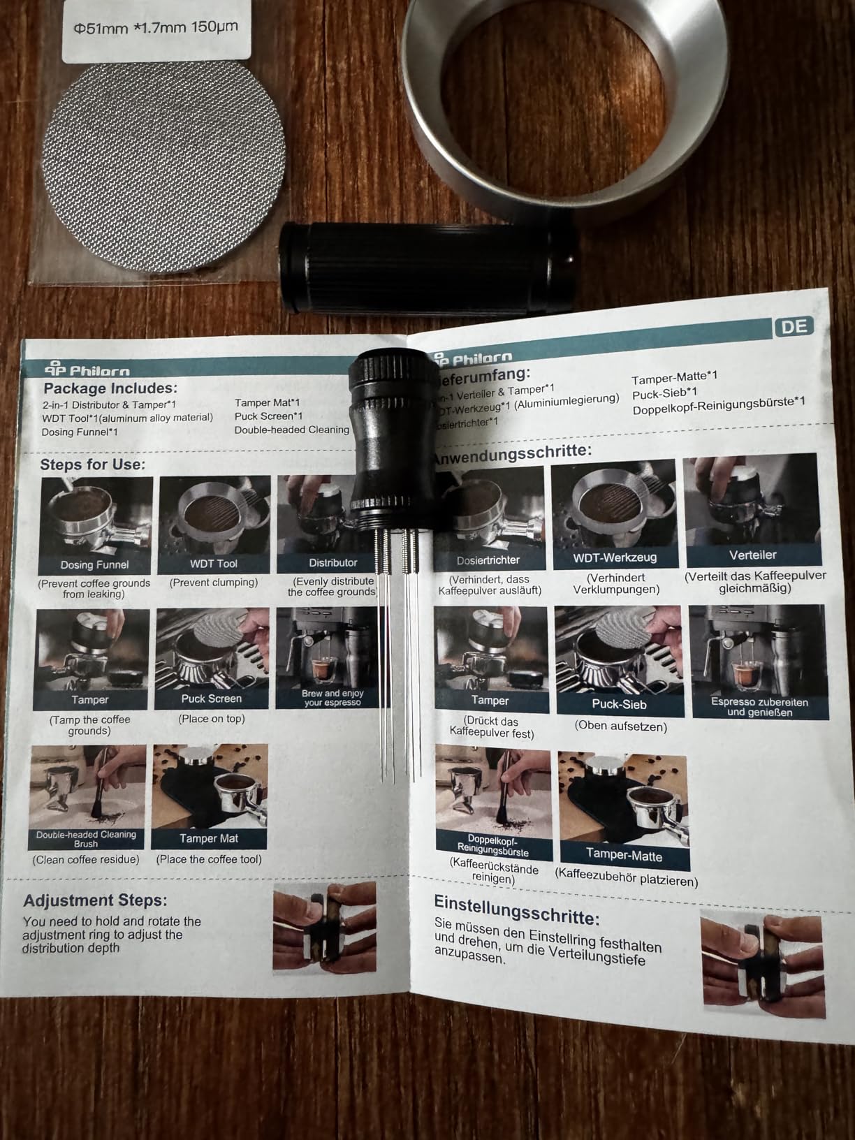 Philorn 51mm Espresso Accessories Kit, 6Pcs Distributor Tamper WDT Funnel customer photo 1