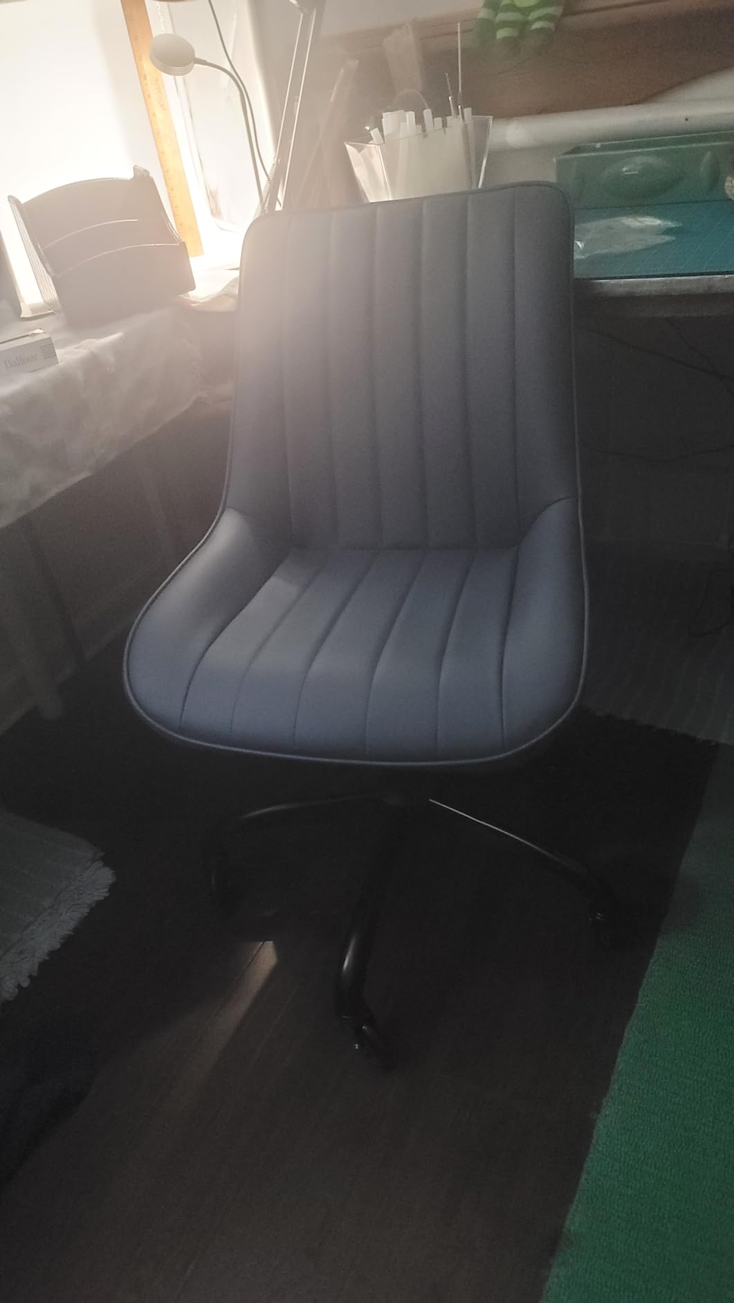 Armless Office Chair, Mid Back Modern Desk Chair with Rubber Wheels, 360 Swivel PU Leather Office Chair No Arms, Adjustable Height Small Computer Chair, Armless Desk Chair for Office, Black customer photo 1